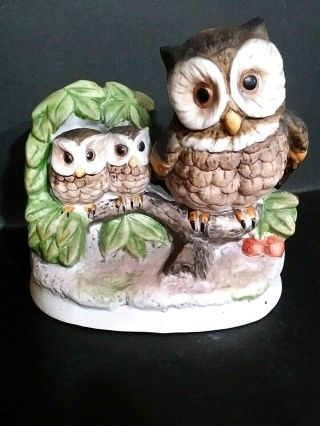 Vintage Homco Ceramic Owls Mom With Babies 