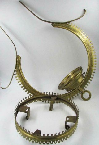 Antique Stamped Embossed Brass Hanging Oil Lamp Frame,  Crown Ring & Font Holder