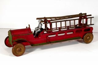 Ca1910 Pressed Steel Fire Engine Aerial Ladder Truck Toy By Dayton Hill Climber