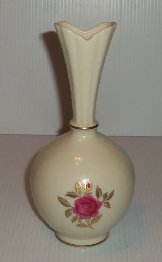 Lenox Made In Usa 8 " Bud Vase With Rose Image And 24k Gold Trim,  Classic Style