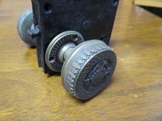 Antique Eastlake Decorative Brass Door Knob Set W/mortise Lock Back Plates Nokey