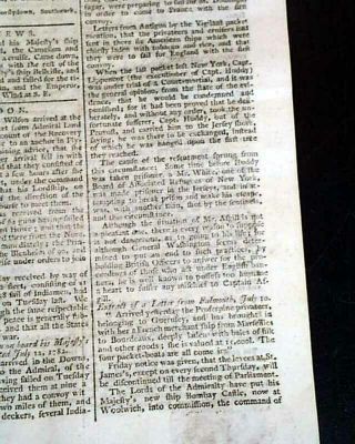 Captain Joshua Huddy & Charles Asgill Affair Revolutionary War 1782 Uk Newspaper