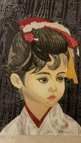 vintage Japanese woodblock print of girl by Junichiro Sekino 2