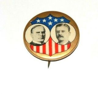 1900 William Mckinley Teddy Theodore Roosevelt 1.  25 Pin Pinback Button Political