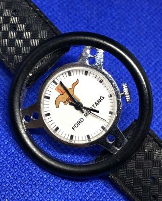 Rare Vintage Ford Mustang Steering Wheel Watch 70’s Wind Up Wristwatch