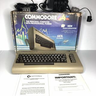 Vintage Commodore 64 Computer,  Box,  And Power Supply
