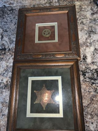 Us Marshal & Texas Ranger Badge Star Vintage Framed Set
