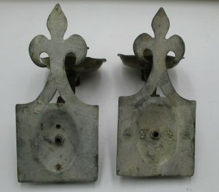 Pair Antique Arts & Crafts Hammered Brass Wall Sconces 2