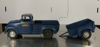 Vintage Pressed Steel Blue Tonka Toys 1957 Step Side Pickup Truck And Trailer