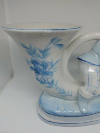 Vintage L&M Porcelain Victorian Planter Vase Boy Blowing Horn 3