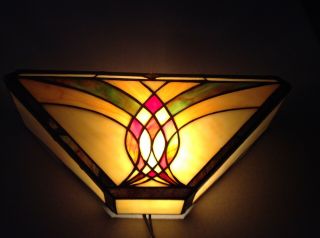 Vintage Arts Crafts Tiffany Style Mission Stained Glass Wall Lamp Sconce