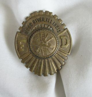 Vintage Wood River Il Ill Illinois Fire Department Uniform Badge Fireman Dept Nr