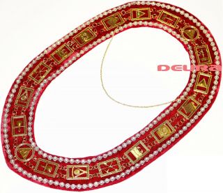 Masonic Regalia Royal Arch Rhinestone Metal Chain Collar Red Dmr - 300grrs