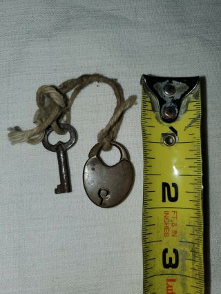 Antique Small Creo Heart Shaped Brass Padlock With Key