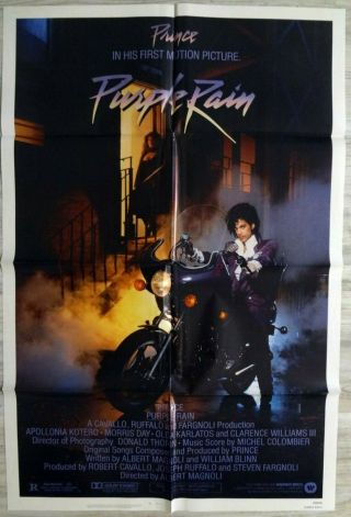Prince Purple Rain Movie Poster Rare Vintage 1984 Folded One Sheet Vg,