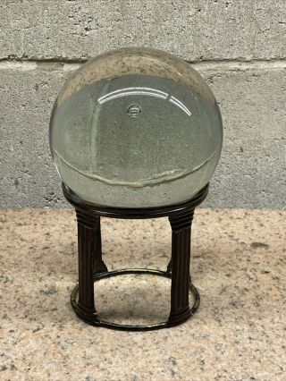 Vintage 5.  00” Crystal Ball On Brass Painted Stand