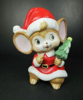 Vintage Homco 5405 Christmas Mouse In Red Santa Suit With Xmas Tree 4 " Tall
