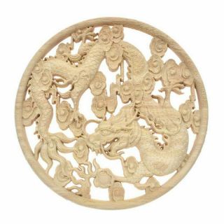 2x (wooden Wall Lamp Carved Dragon Flying Placard Door Carpentry Accessory