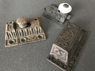 Vintage Ornate Cast Iron Spring Lock Latch Set & Misc Salvage Parts