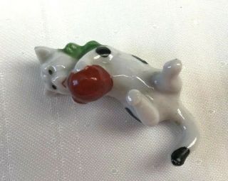 Miniature Porcelain Black And White Cat With Red Ball Figurine Japan 2 - 1/4 " Long