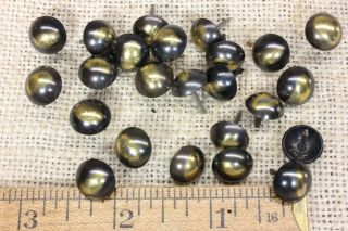 50 Old Antique Brass Color Tacks 7/16” Diameter Upholstery Nails Round Vintage