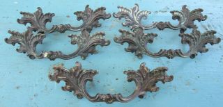 Set Of 5 Bronze 5.  25 " Drawer Pull Handles Ornate 2.  5 " Offset European Antique