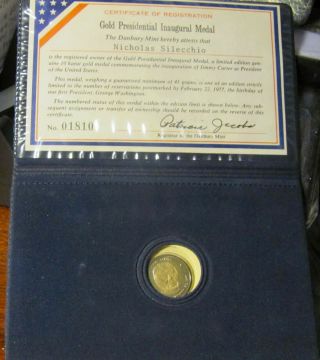 Jimmy Carter 10k Gold Inauguration Medal Danbury With 1977 2.  91 Grams