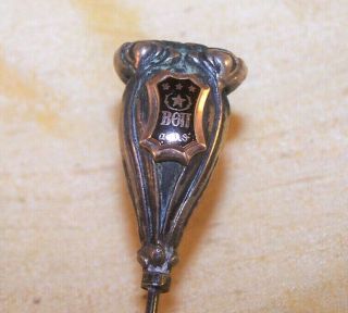 Vintage Beta Theta Pi Fraternity Long Hat Pin W/ Pin / Badge Emblem In Gold Old