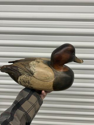 Vintage Signed Tom Taber Ducks Unlimited Redhead Decoy 1984 - 1985 Solid Wood - Euc