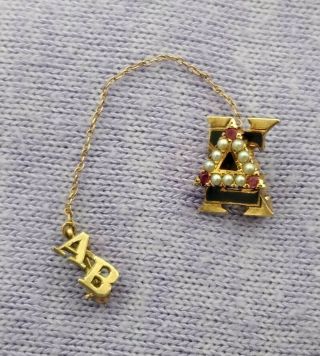 Vintage Delta Sigma Kappa Sorority Pin 10k Gold W/ Rubies,  Pearls 1930 