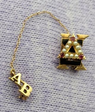 Vintage Delta Sigma Kappa Sorority Pin 10K Gold w/ Rubies,  Pearls 1930 ' s 2