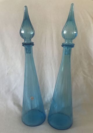 Vintage Mid Century Empoli Genie Bottle Decanter Blue Glass Made In Italy