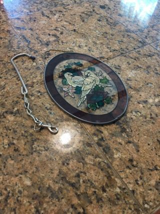 Vintage Stained Glass Suncatcher Doves Butterfly And Flowers