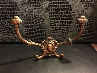 Ornate Antique Victorian Cast Iron Coat Hat Rack Wall Hook Brushed Copper Paint