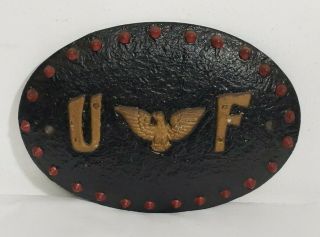 Rare Vtg Cast Iron Uf United Fireman 