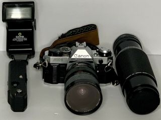 Vtg Canon Ae - 1 Program Camera 28 - 70mm Flash 100 - 300 Mm Zoom Lense Case