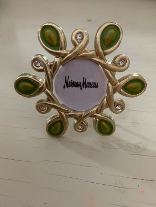 Jay Strongwater Neiman Marcus Mini Picture Frame/clip Green Enamel Crystal Gold