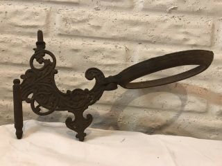 Antique Cast Iron Victorian Wall Mount Oil Lamp Plant Holder With Reflector Post