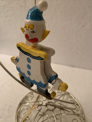 Vintage Wood Clown Pull String Toy / Christmas Ornament 3.  5”