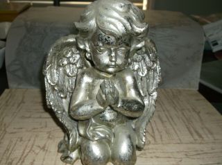 Angel Statue Figurine - Cherub Kneeling In Prayer/all Silver Color/nice Details