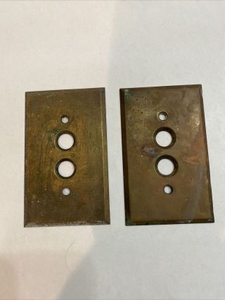 2 Antique Vintage Arrow Brass Single Push Button Light Switch Plates
