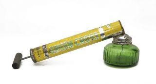 Vintage Green Cross Pump Bug Sprayer Green Glass Jar Wooden Handle Usa