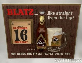 Vintage Blatz Beer Bottle Calendar Bar Sign Beer Mug 1965 Made in Chicago 3