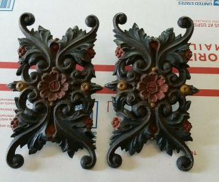 2 Antique Metal Curtain Drapery Rod Victorian Accent Tie Back Ornate Floral