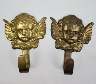Vintage Brass Cherub Angel Putti Wall Hook Jewelry Holder Victorian Italian 5.  5 "