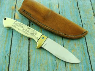 Vintage Mc Can Phoenix Az Sustom Scrimshaw Lepard Navaja Hunting Knife Knives