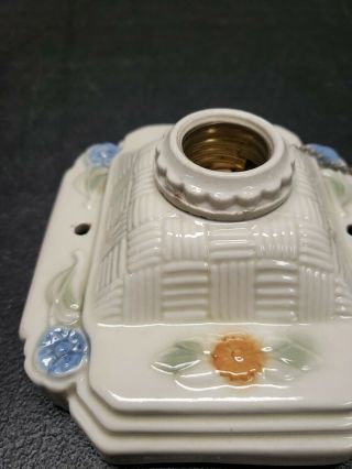 Vintage Ceramic Porcelain Ceiling Light Fixture Floral Design Pull Chain 2