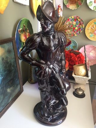 Vtg Fres O Lone 21.  5 " Sculpture Statue Ceramic Spanish Conquistador Brown Shiny