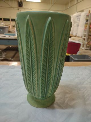 Vintage Matte Green Weller Pottery Manhattan Vase 9 " Tall No Damage Bottom Mark
