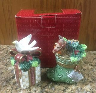 Fitz And Floyd Classics Salt Pepper Shakers Christmas Stocking Gift Dove Horse